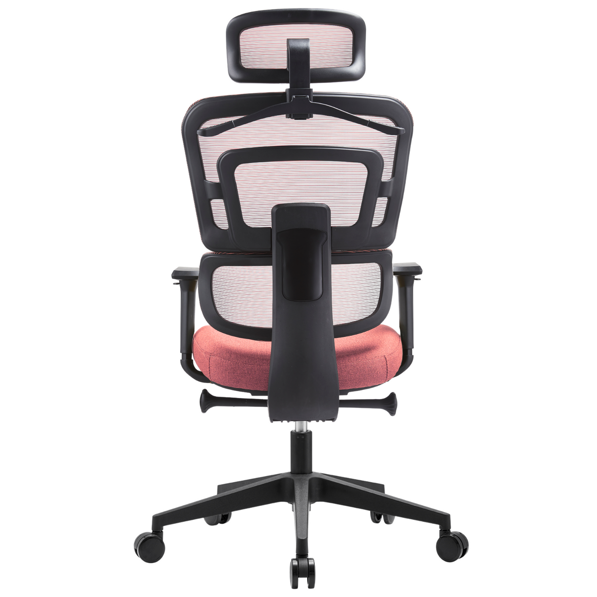 Silla Zoe Alta OffiMobile, tapiz Coral, base negra, vista posterior