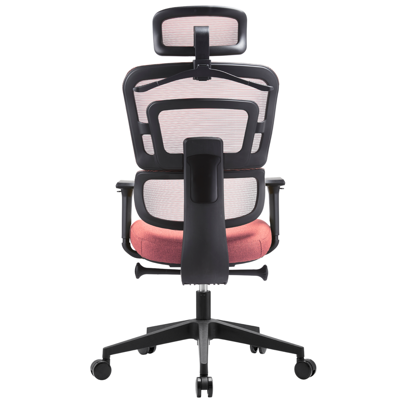 Silla Zoe Alta OffiMobile, tapiz Coral, base negra, vista posterior