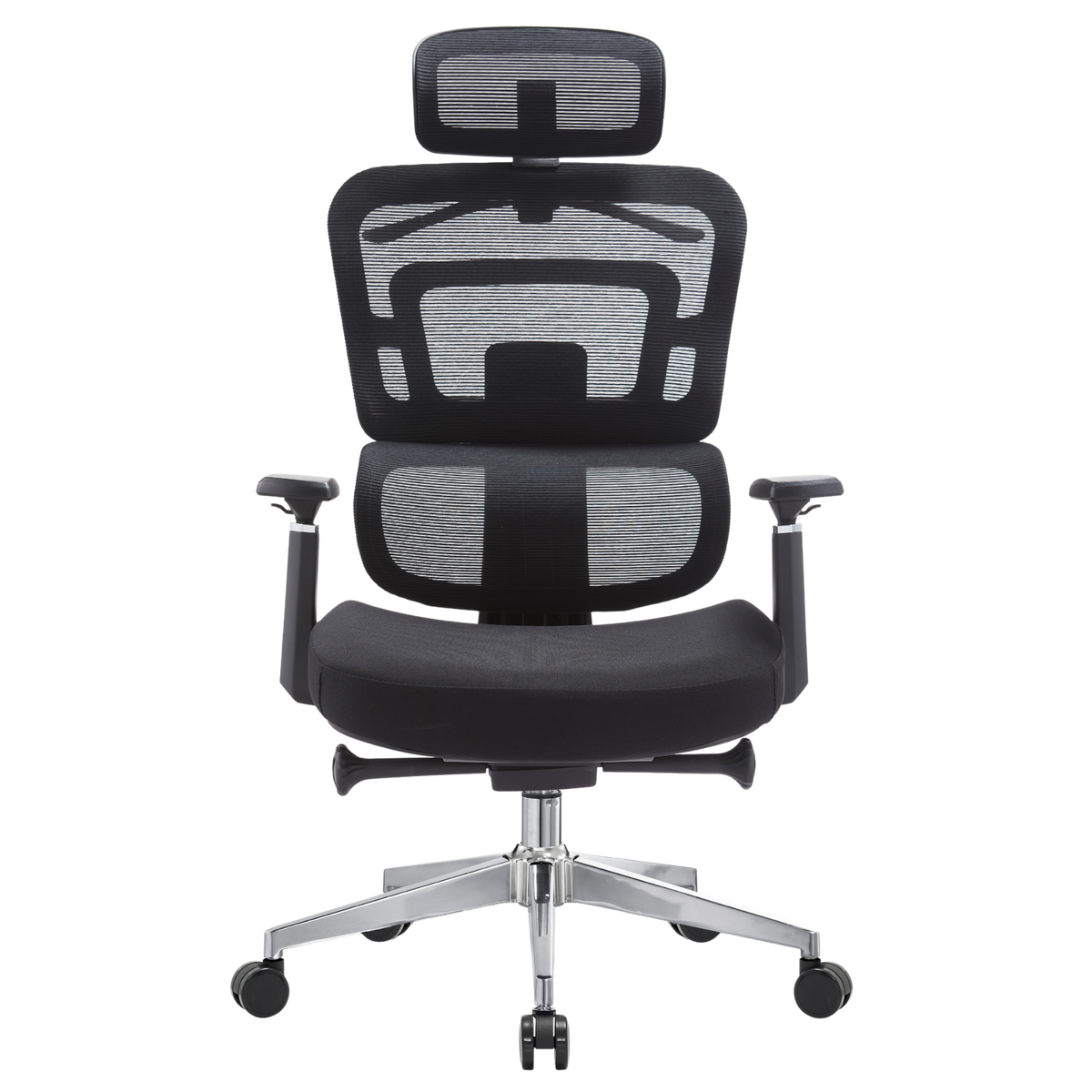 Silla Zoe Alta OffiMobile, tapiz Negro, base cromada, vista frontal