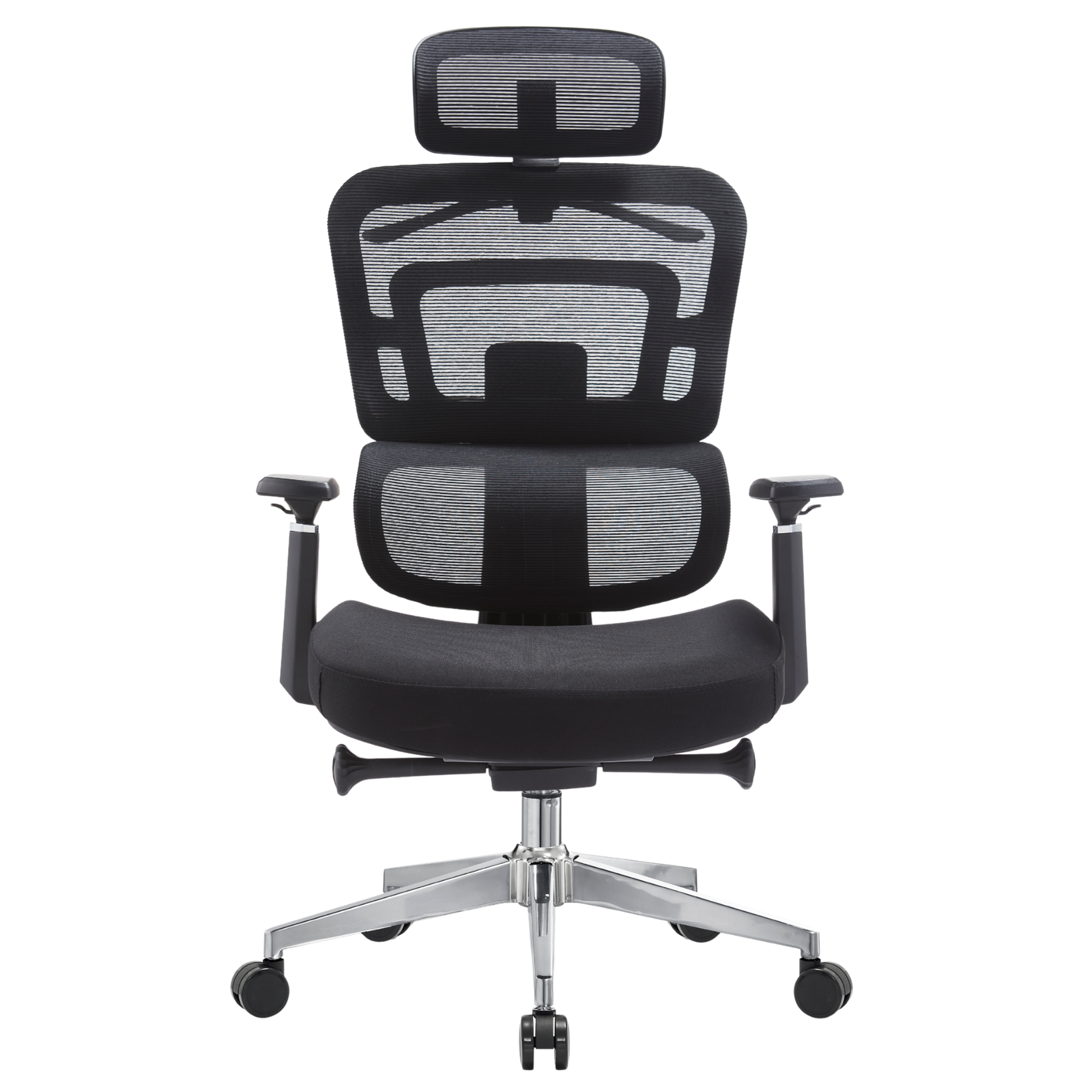 Silla Zoe Alta OffiMobile, tapiz Negro, base cromada, vista frontal