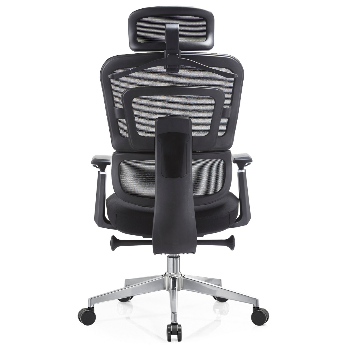 Silla Zoe Alta OffiMobile, tapiz Negro, base cromada, vista posterior