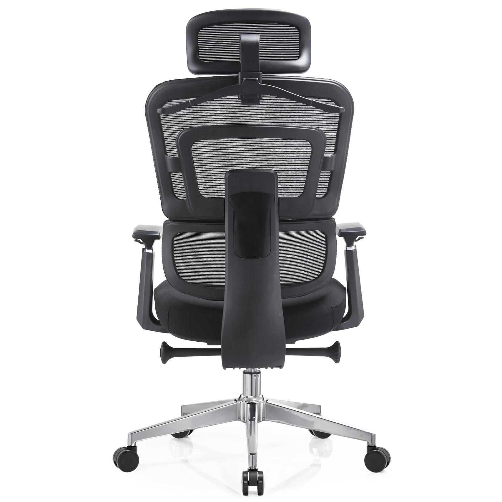 Silla Zoe Alta OffiMobile, tapiz Negro, base cromada, vista posterior