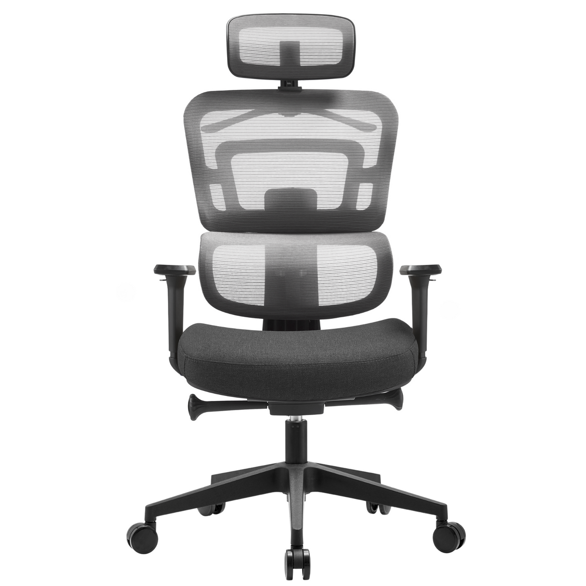 Silla Zoe Alta OffiMobile, tapiz Negro, base negra, vista frontal