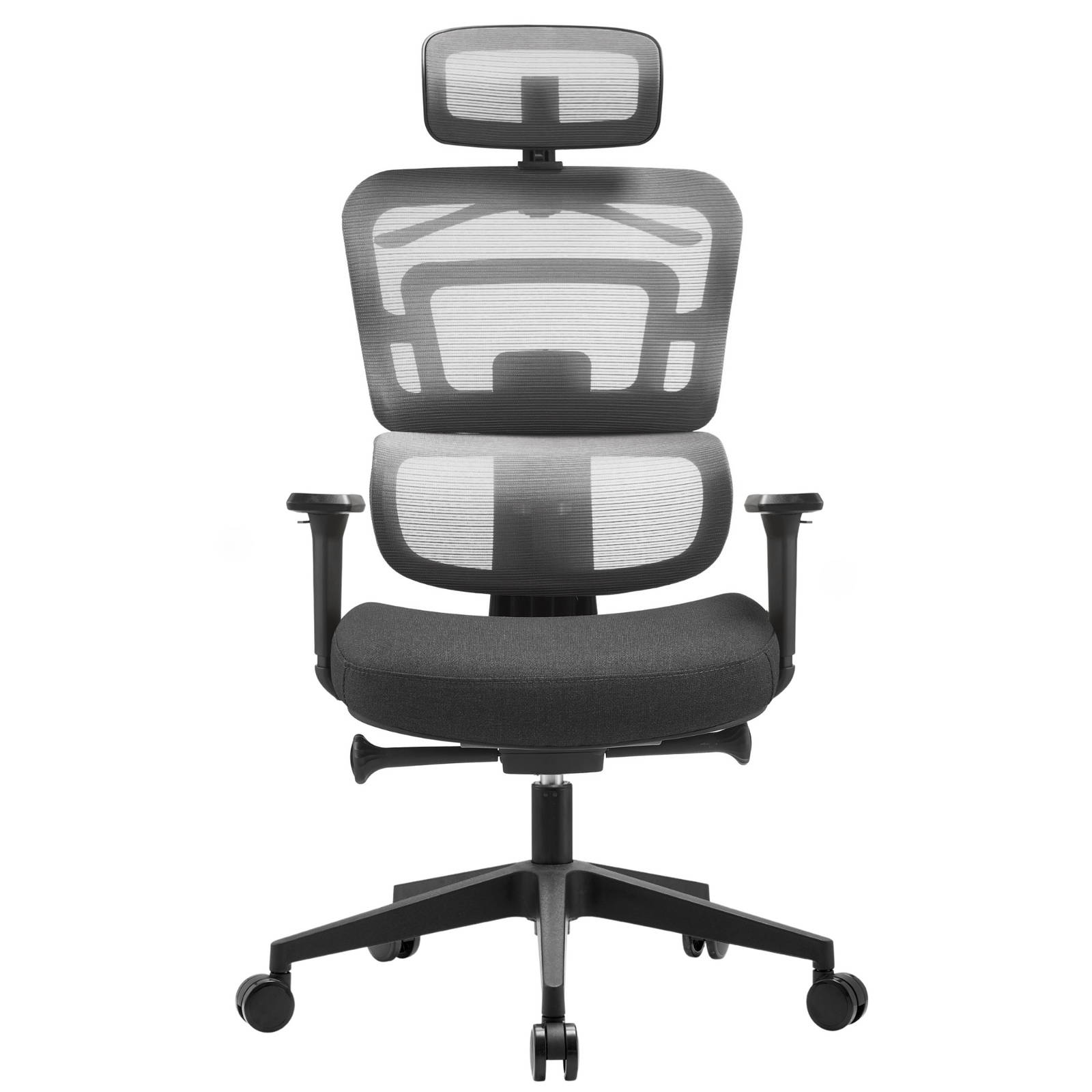 Silla Zoe Alta OffiMobile, tapiz Negro, base negra, vista frontal