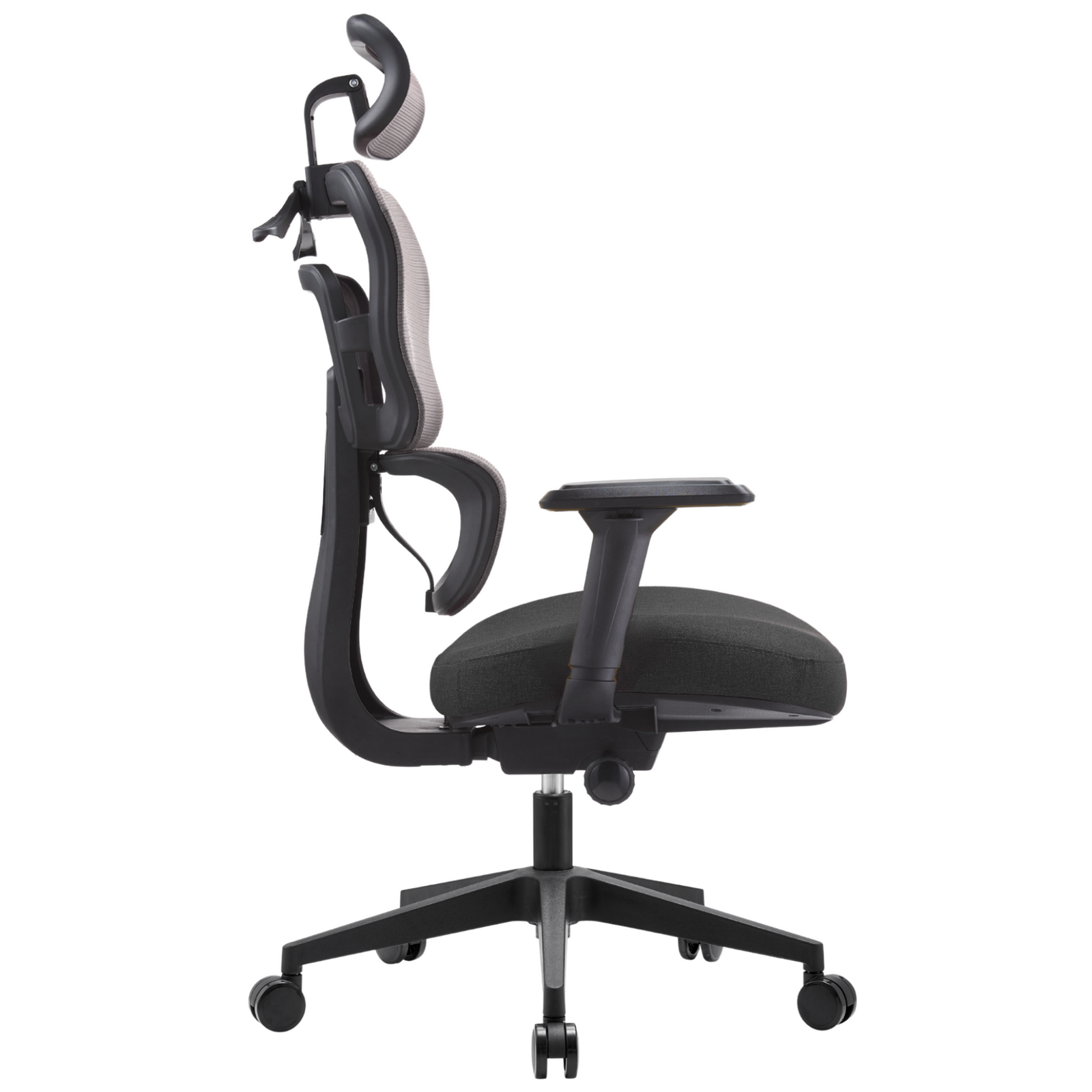 Silla Zoe Alta OffiMobile, tapiz Negro, base negra, vista lateral