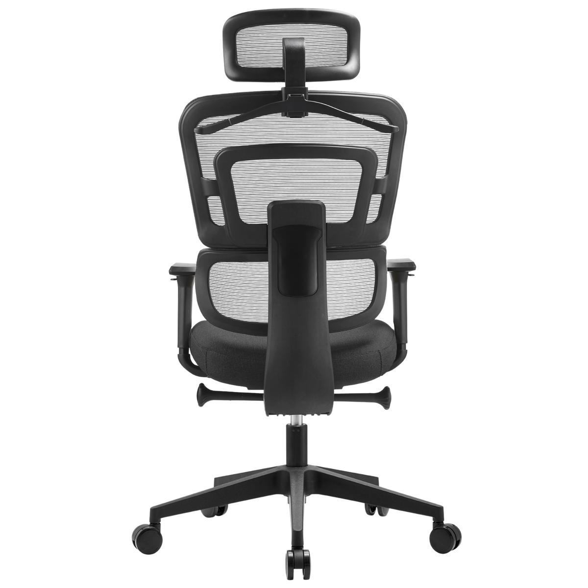 Silla Zoe Alta OffiMobile, tapiz Negro, base negra, vista posterior