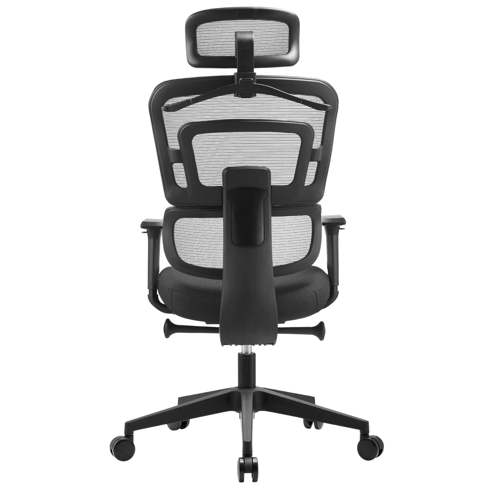Silla Zoe Alta OffiMobile, tapiz Negro, base negra, vista posterior