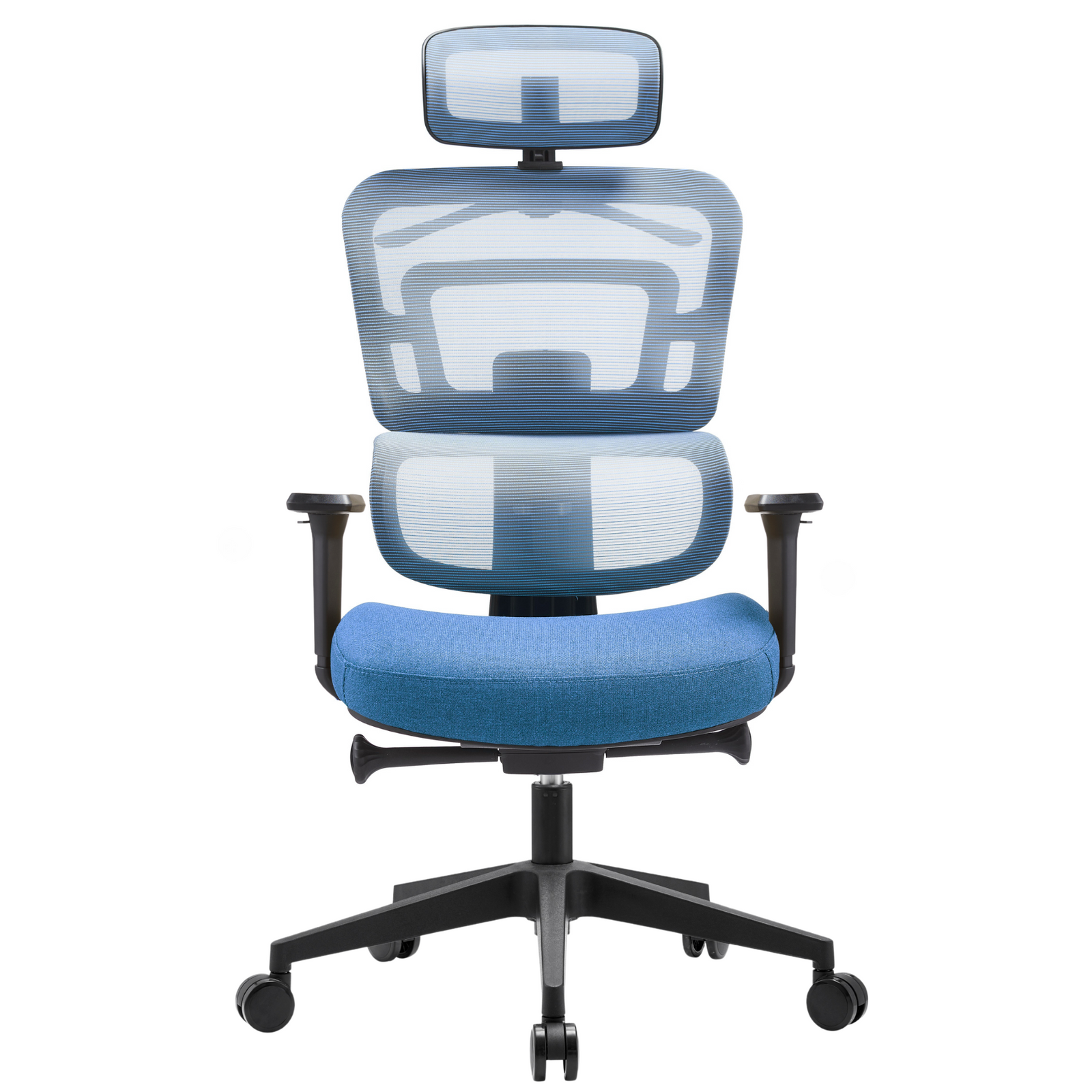 Silla Zoe Alta OffiMobile, tapiz Océano, base negra, vista frontal