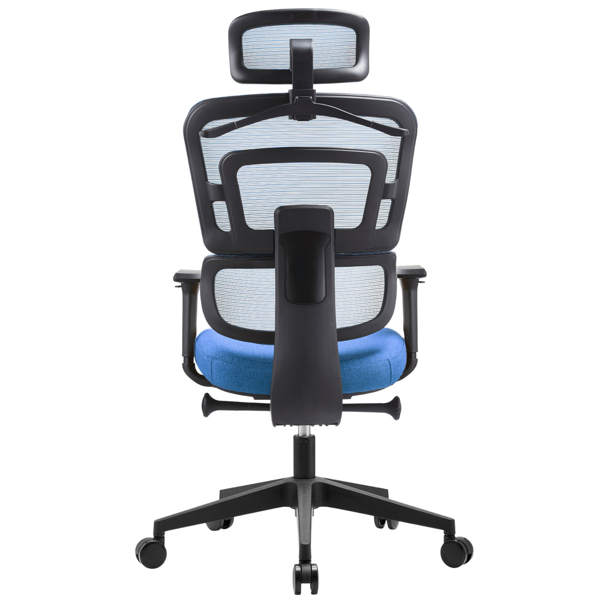 Silla Zoe Alta OffiMobile, tapiz Océano, base negra, vista posterior