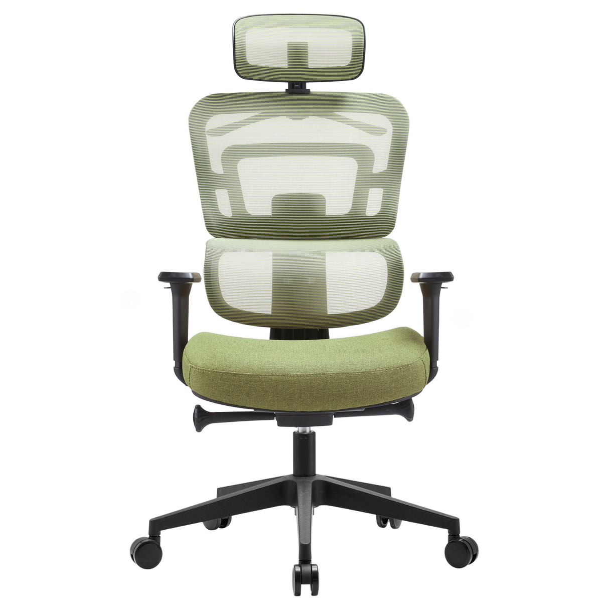 Silla Zoe Alta OffiMobile, tapiz Olivo, base negra, vista frontal