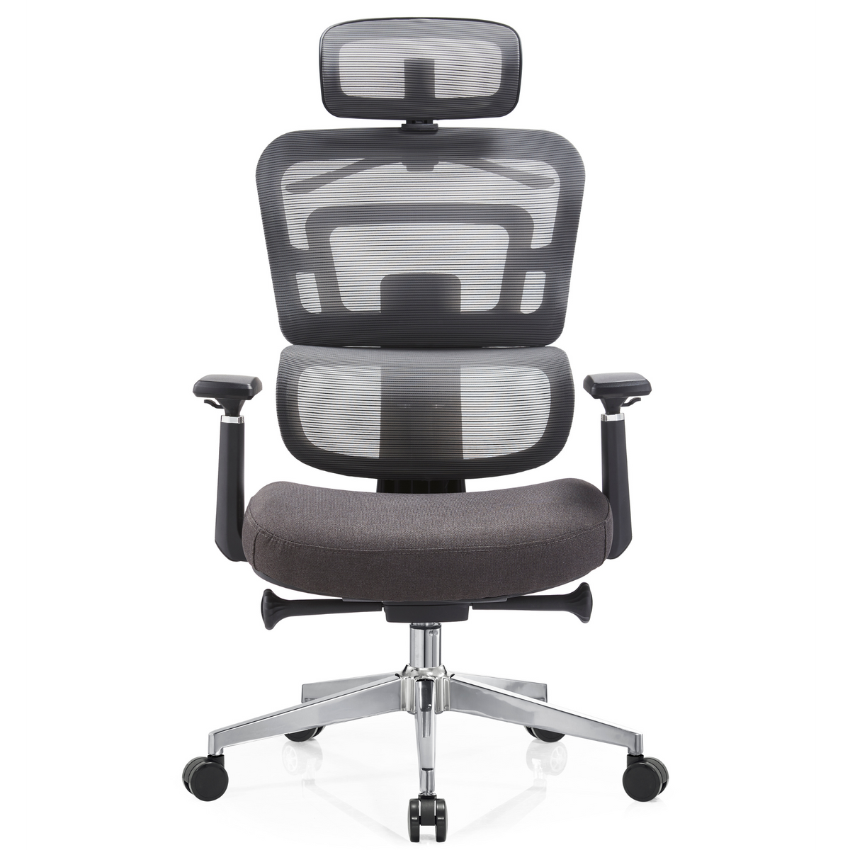 Silla Zoe Alta OffiMobile, tapiz Terracota (Gris), base cromada, vista frontal