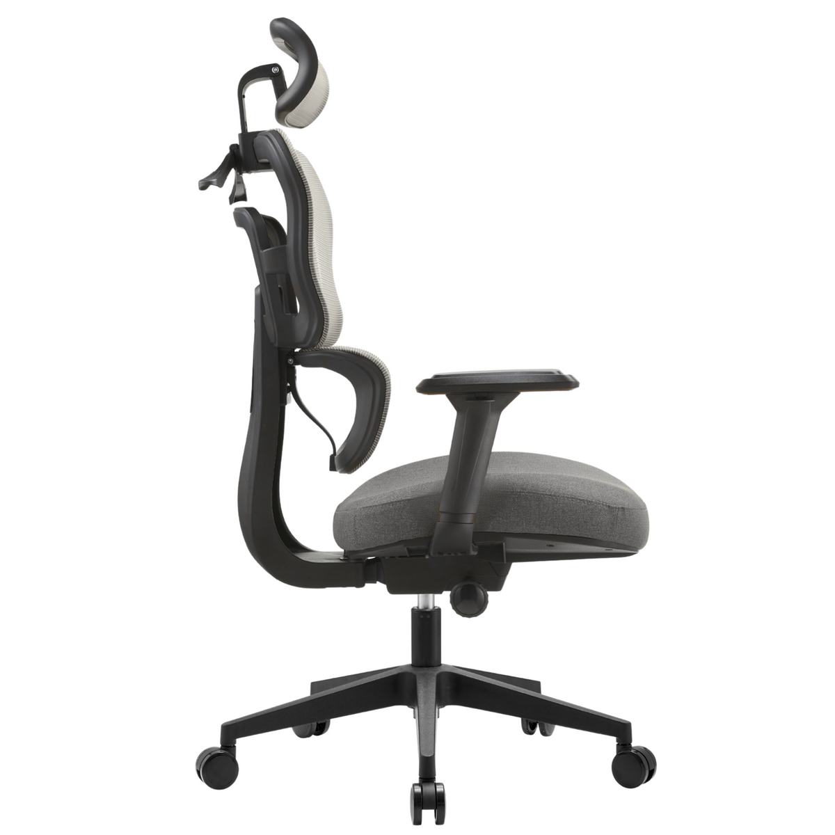 Silla Zoe Alta OffiMobile, tapiz Terracota (Gris), base negra, vista lateral