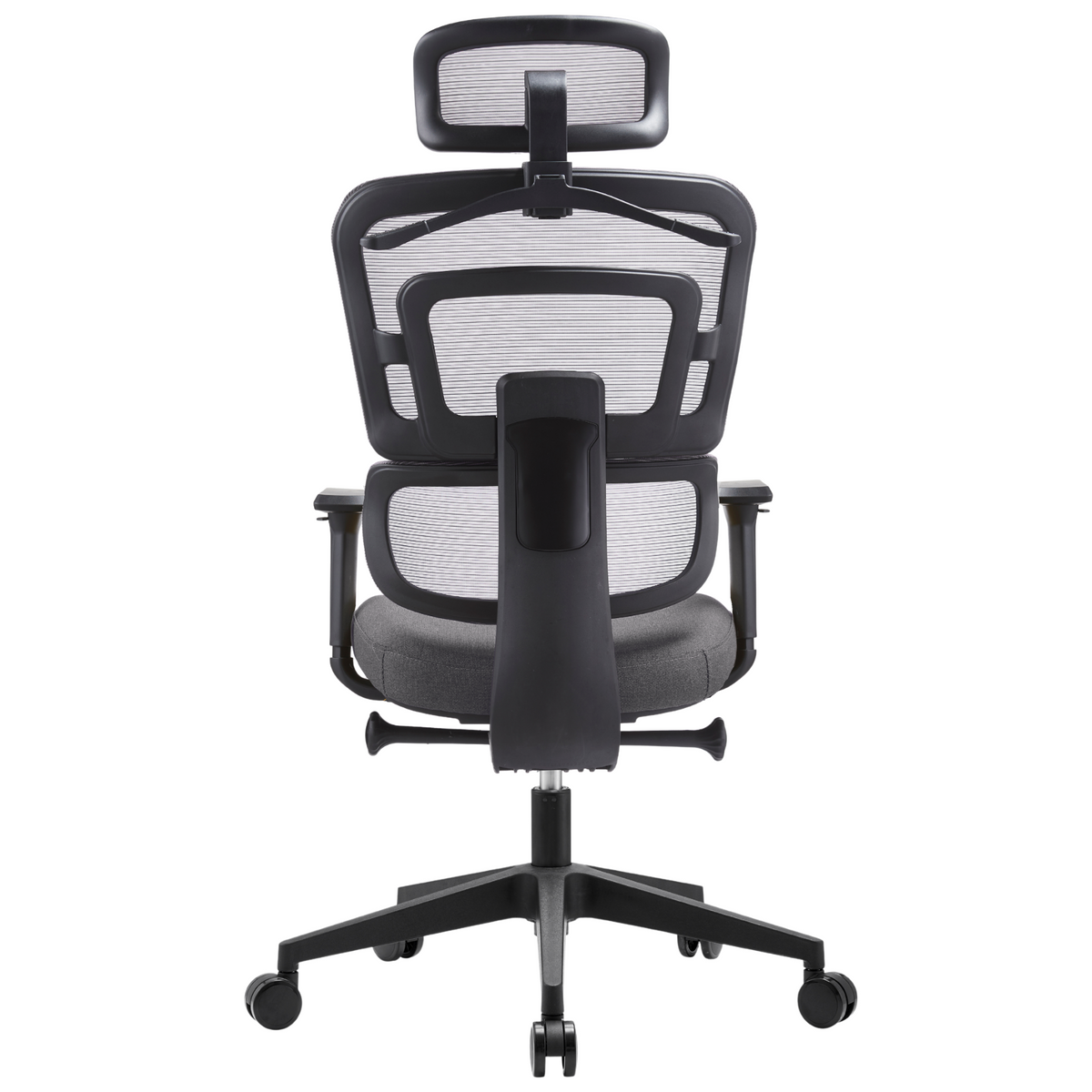 Silla Zoe Alta OffiMobile, tapiz Terracota (Gris), base negra, vista posterior