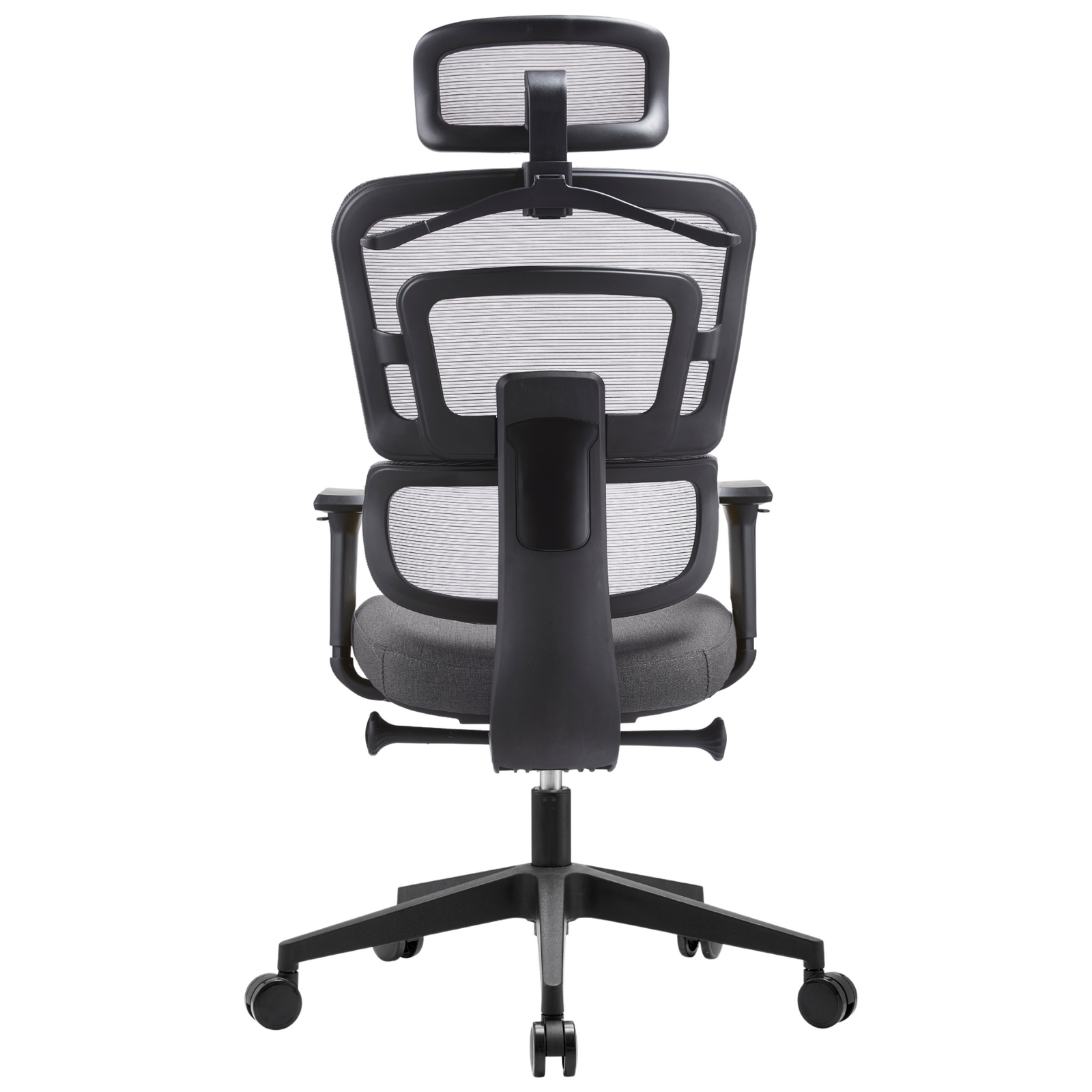 Silla Zoe Alta OffiMobile, tapiz Terracota (Gris), base negra, vista posterior