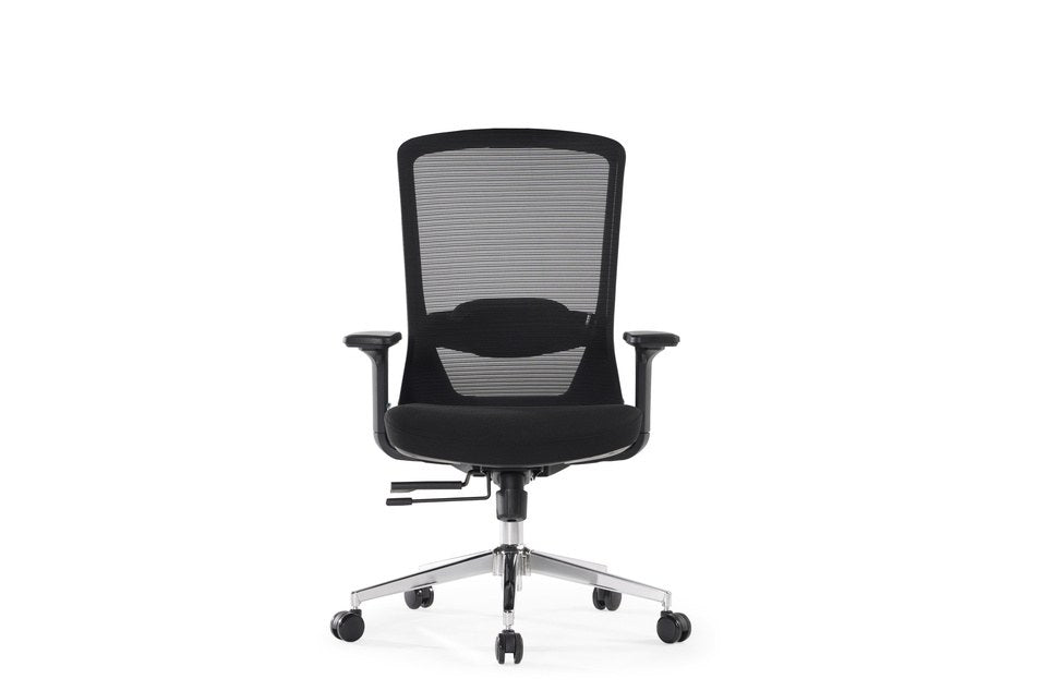 Silla Ejecutiva Kaze Negra RB OffiMobile, sin cabecera, con base cromada, vista frontal.