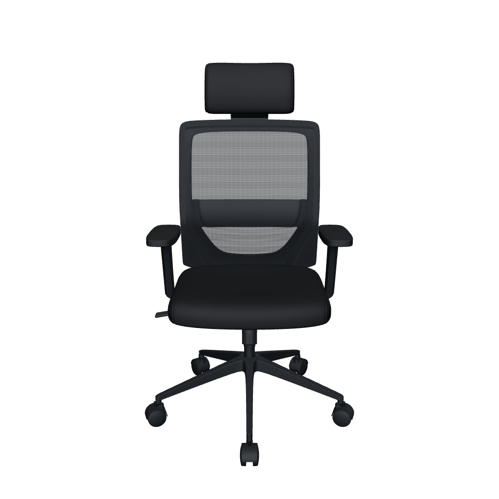 Silla Duna Alta OffiMobile, modelo 3D con bases negra y cromada configurables.