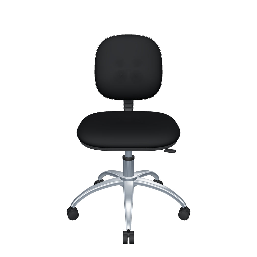 Silla Operativa Ergo OffiMobile — modelo 3D orientativo con base metálica cromada y tapiz negro; dimensiones y detalles aproximados.