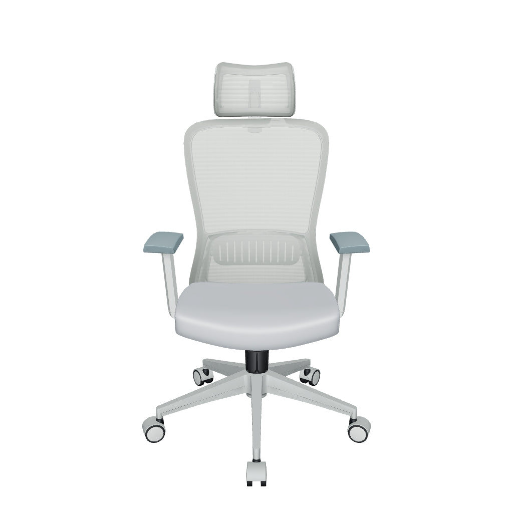 Silla de Oficina Ejecutiva Ergonómica - Fent Gris Claro - Respaldo en Malla y Asiento Tapizado