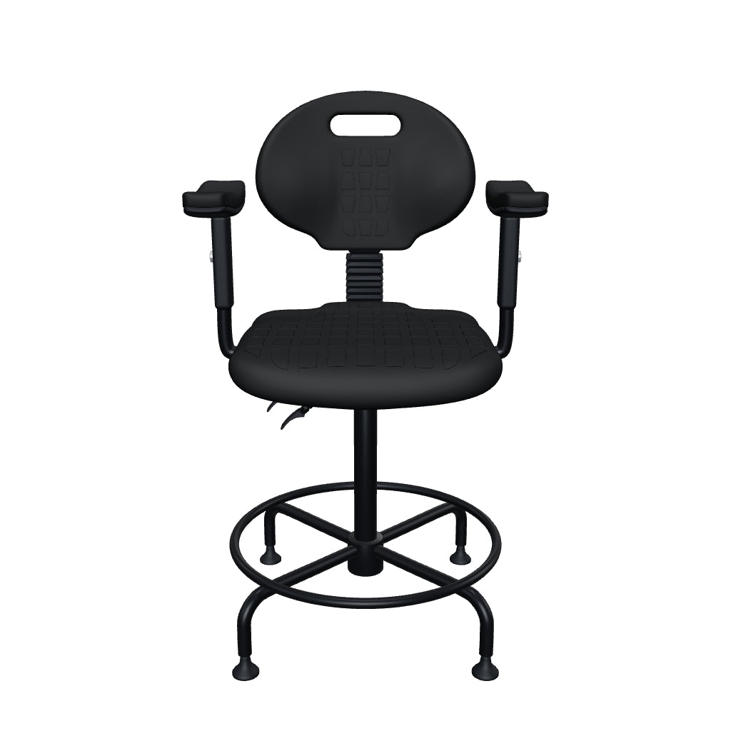 Silla Industrial S-Trial Cajera 2 con Brazos — modelo 3D, color negro, regatones