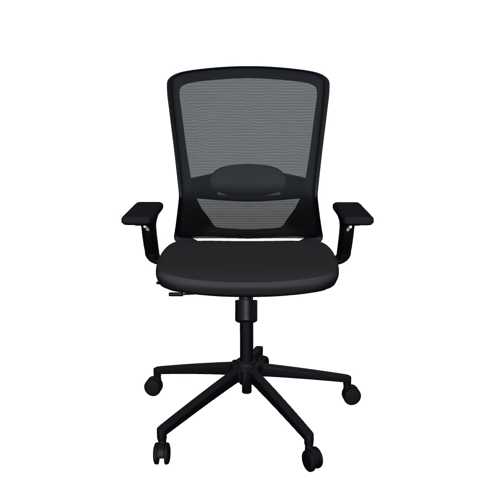 Silla Ejecutiva Kaze Negra RB OffiMobile. Modelo 3D orientativo sin cabecera, tapizado negro y base configurable negra o cromada en Angle.