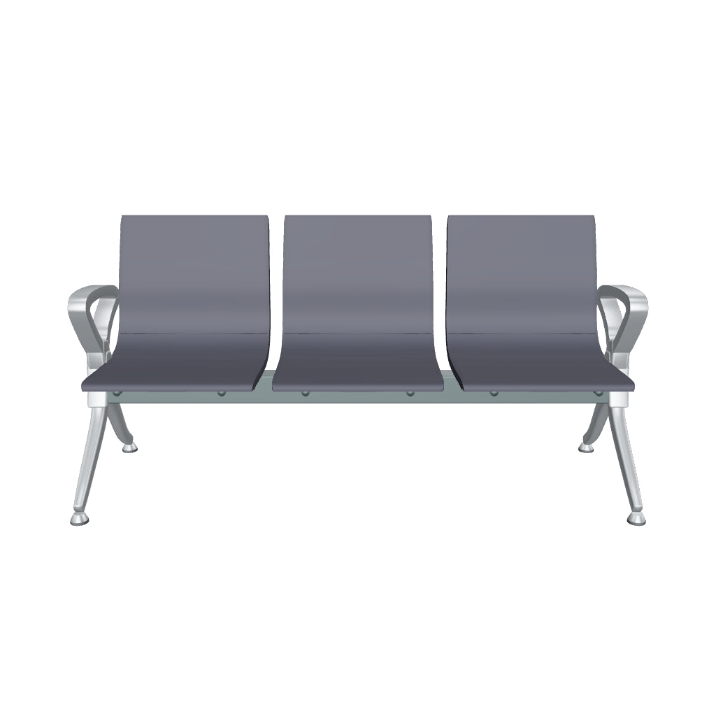 Banca Bench PU de 3 plazas OffiMobile: modelo 3D orientativo en poliuretano gris, acero y aluminio.