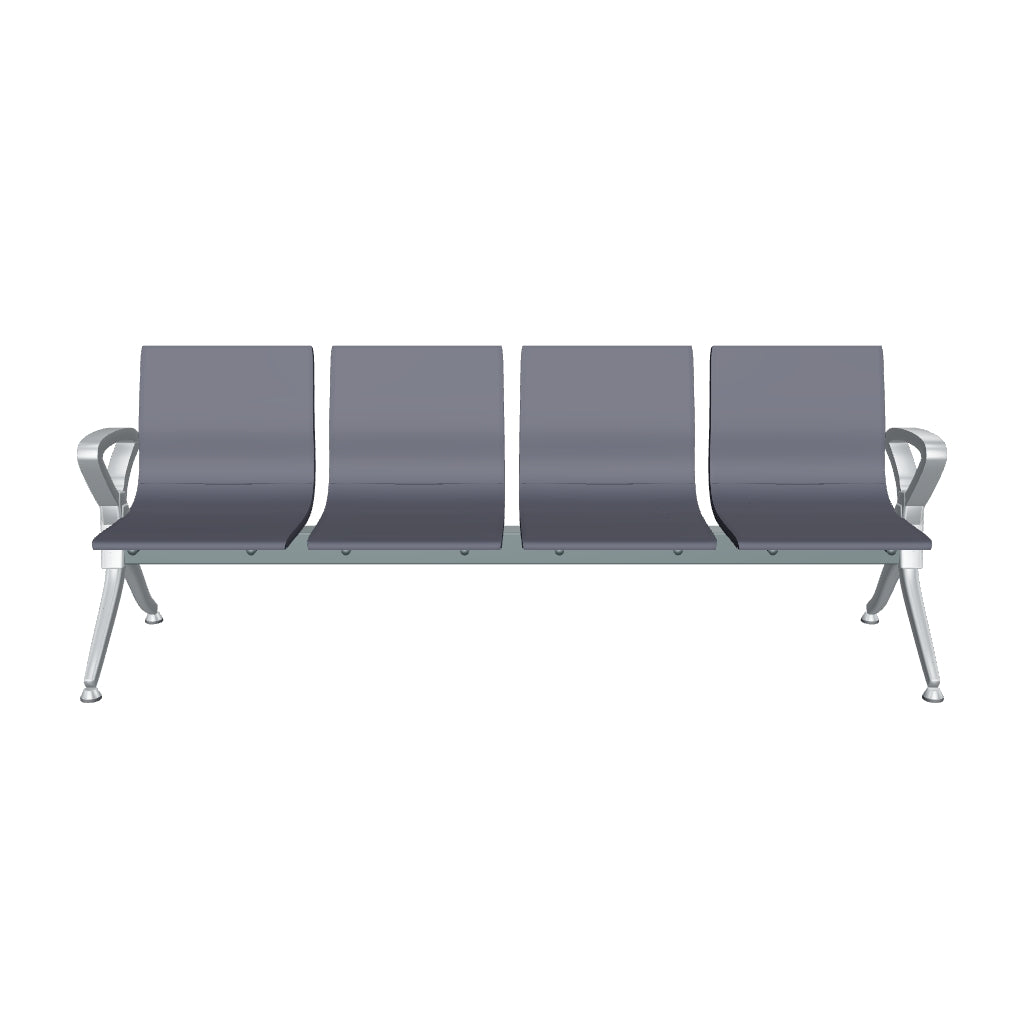 Banca Bench PU de 4 plazas OffiMobile: modelo 3D orientativo en poliuretano gris, acero y aluminio.