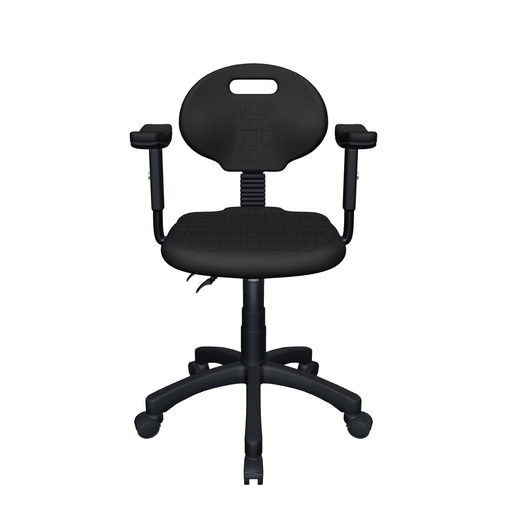 Silla Industrial Ergonómica para Taller y Laboratorio - Industrial S-trial Baja Con Brazos - Negro