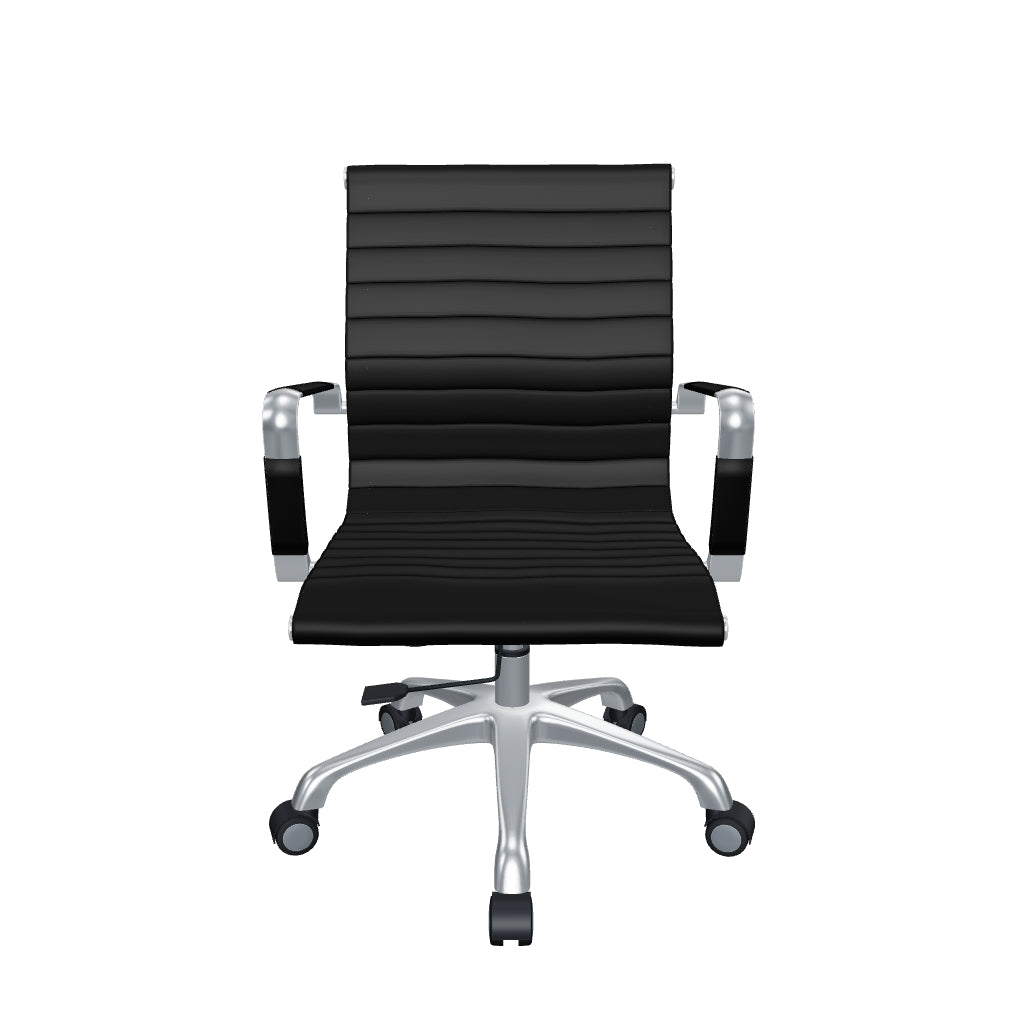 Silla Ejecutiva Thin RB OffiMobile — modelo 3D orientativo en vinipiel negro; confirma medidas antes de planear su instalación.