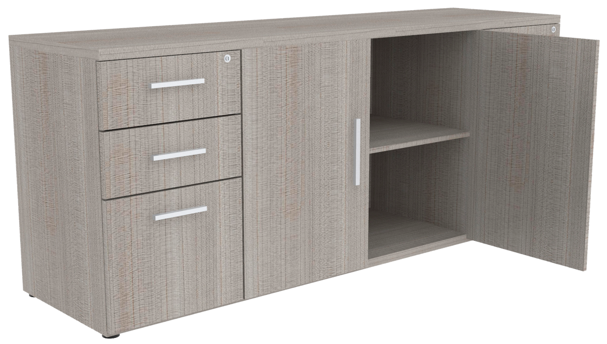 CREDENZA CON PUERTAS ABATIBLES Y DOBLE PEDESTAL - OffiMobile